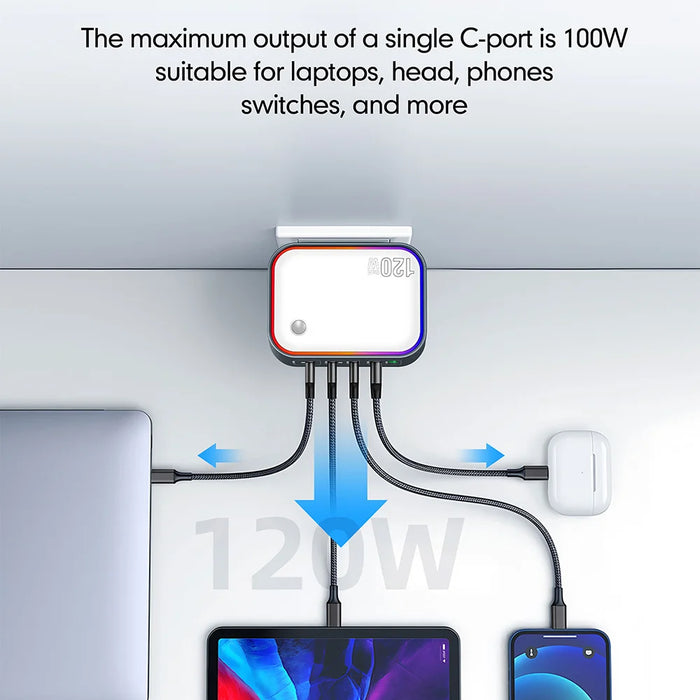 WLX-P 120W 6-Port Desktop Charging Station Portable GaN Fast Charger with Foldable Plug - Grey+White/US Plug - 3