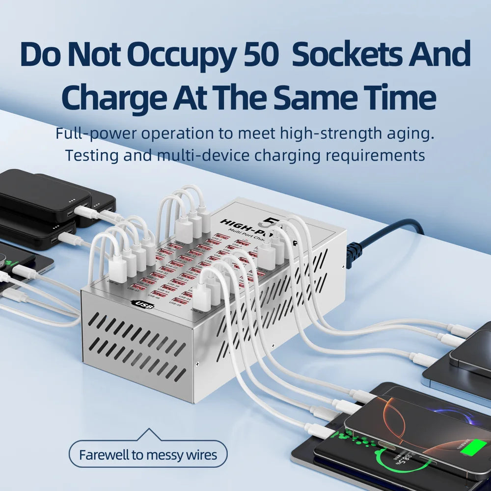 WLX-T2A 50 Ports USB Charging Station High Power Fast Charger for Workstation Factory - EU Plug - 3