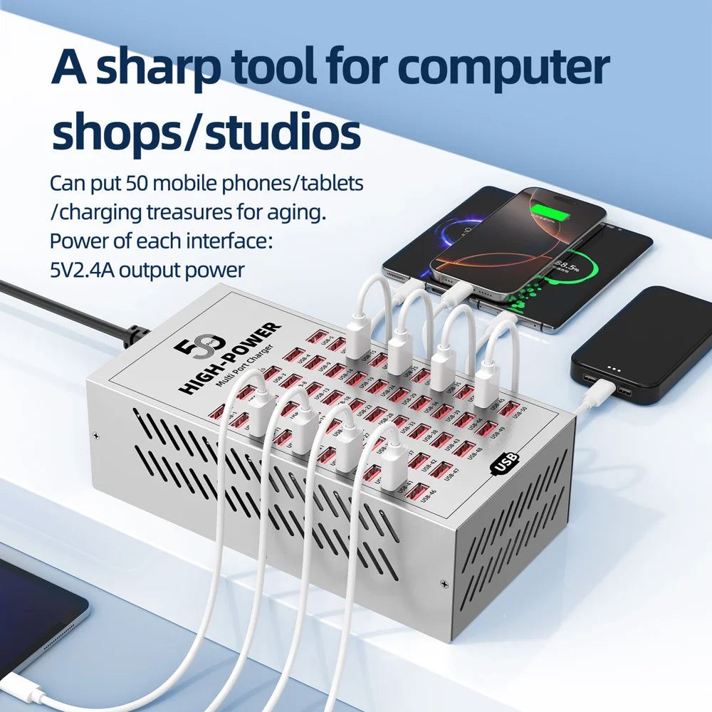 WLX-T2A 50 Ports USB Charging Station High Power Fast Charger for Workstation Factory - EU Plug - 5