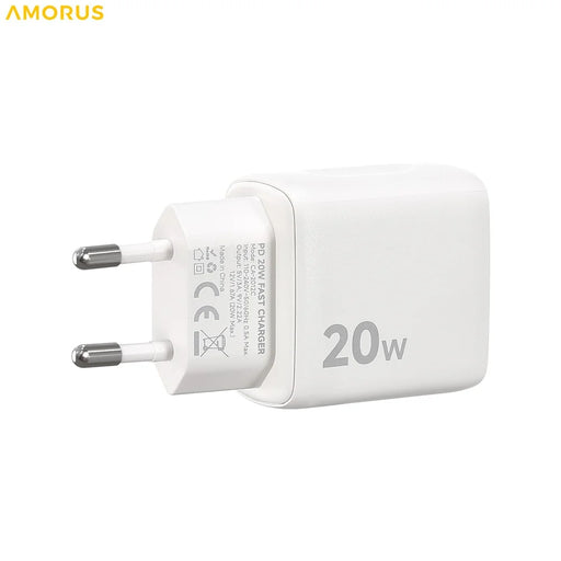 AMORUS PD 20W Type-C Fast Charging Wall Charger for Smartphone / Tablet / Laptop USB-C Power Adapter, EU Plug - White - 2
