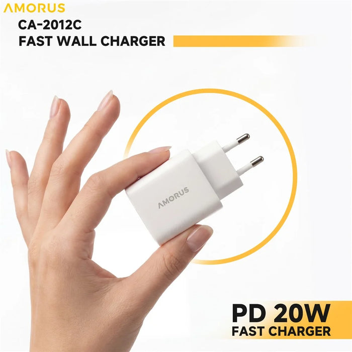 AMORUS PD 20W Type-C Fast Charging Wall Charger for Smartphone / Tablet / Laptop USB-C Power Adapter, EU Plug - White - 7