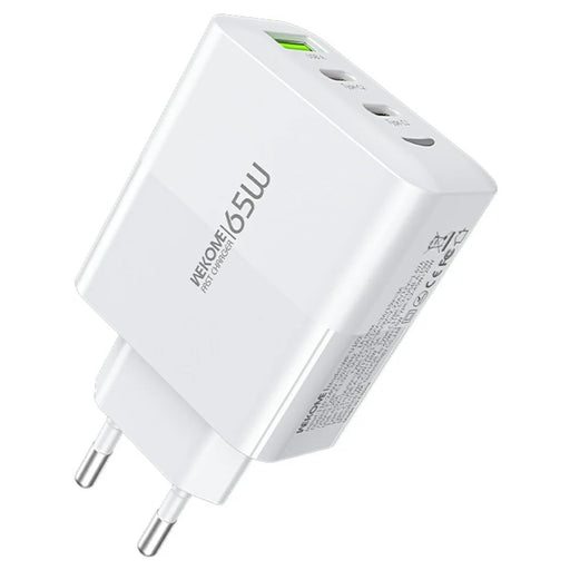 WEKOME WP-U102 65W GaN Fast Charger USB-A + 2 Type-C Power Adapter for Smartphone / Laptop / Tablet, EU Plug - White - 1