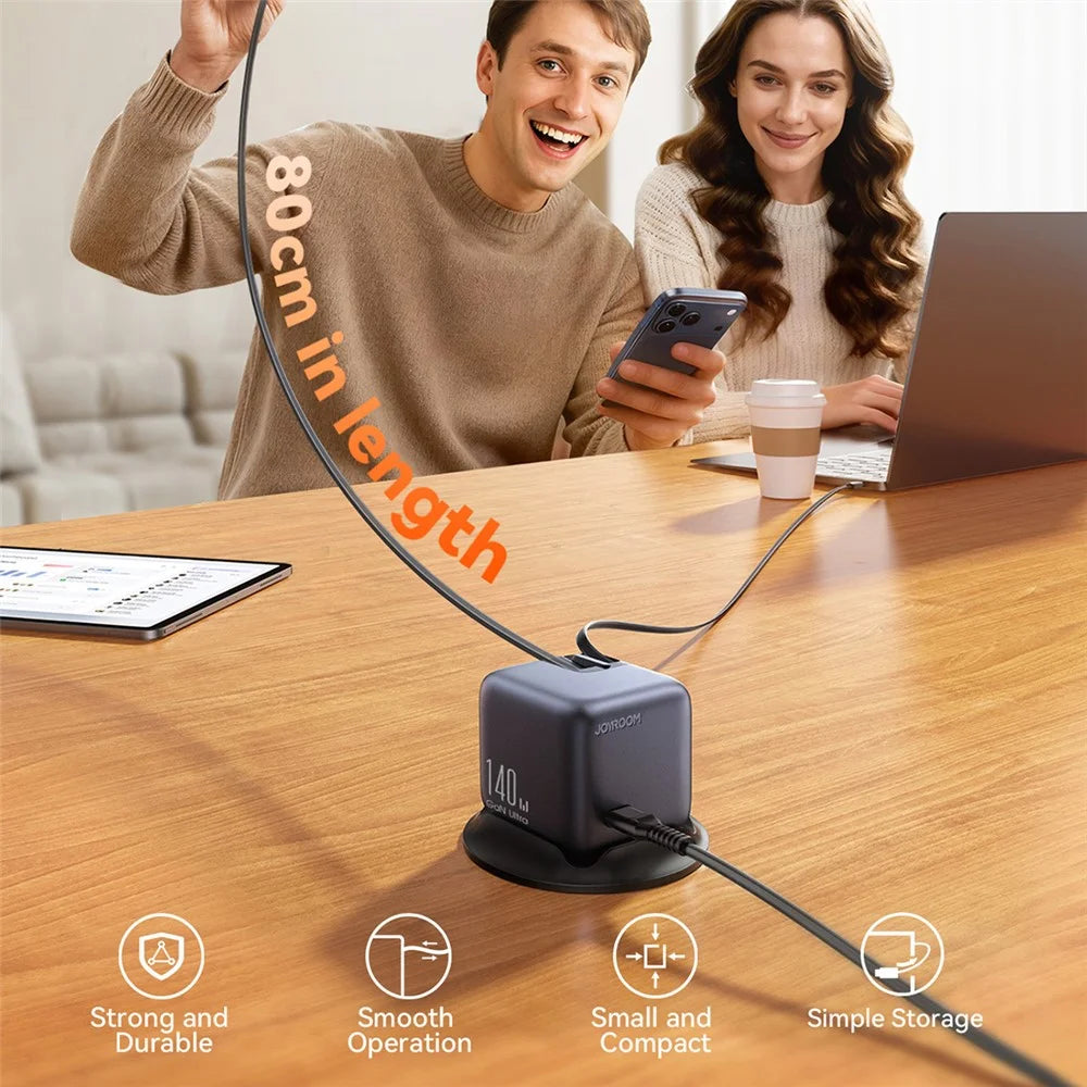 JOYROOM JR-TRD01 140W GaN Charger 5-Port Desktop Fast Charging Station with Retractable Cables - EU Plug - 4