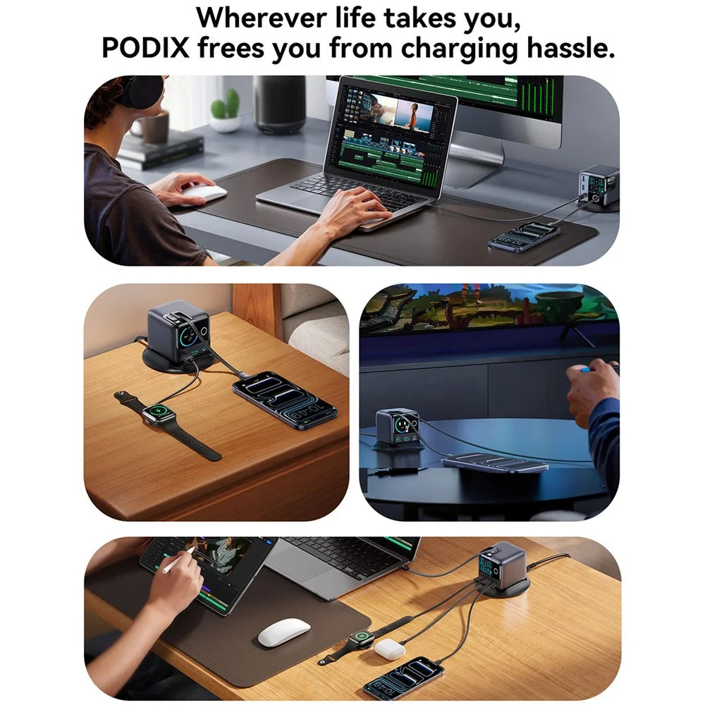 JOYROOM JR-TRD01 140W GaN Charger 5-Port Desktop Fast Charging Station with Retractable Cables - EU Plug - 7