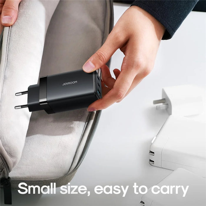 JOYROOM JR-TG10 65W EU Plug Fast Charging Adapter USB-A + Dual Type-C GaN Charger with 1.2m 100W USB-C Cable - Black - 2