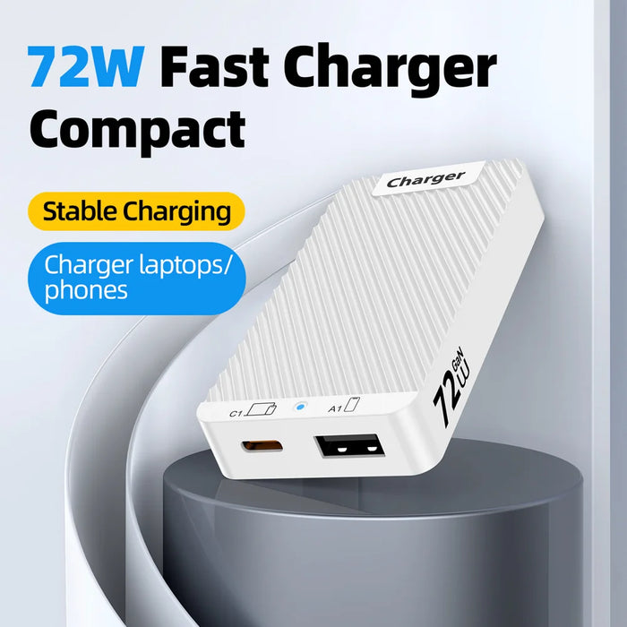 WLX-902 72W Ultra Thin GaN Desktop Charger Dual USB-C Ports Fast Charging Station for Tablets/Phones/Laptops - US Plug/White - 3
