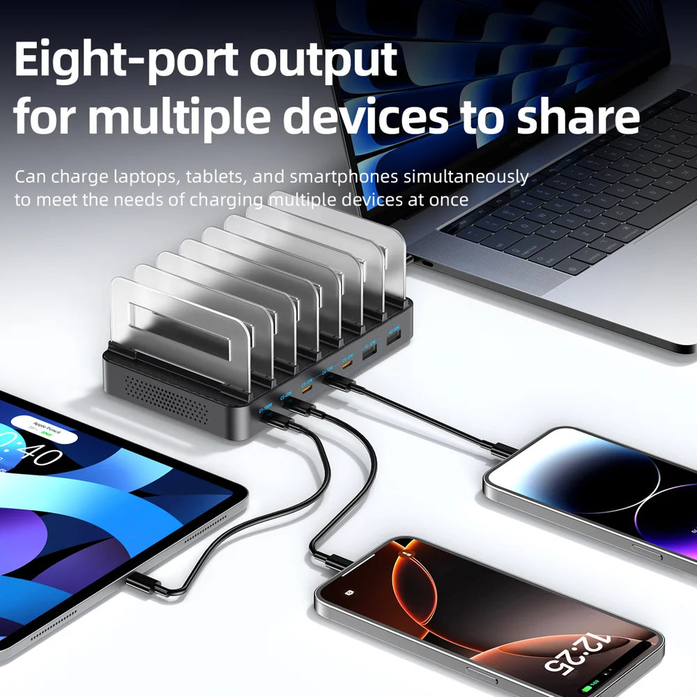 WLX-60H 288W GaN Multi Port Charger with Retractable Type-C Cable Desktop Charging Station for Phone/Tablet - US Plug - 6