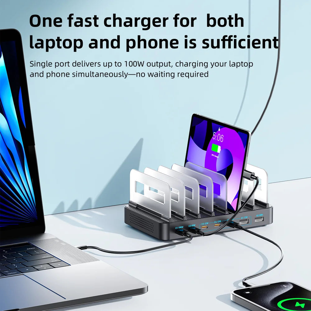 WLX-60H 288W GaN Multi Port Charger with Retractable Type-C Cable Desktop Charging Station for Phone/Tablet - US Plug - 7