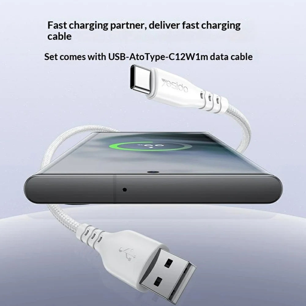 YESIDO YC104 Dual USB Port Charger PD 12W Fast Charging Power Adapter with USB Cable for Smartphones  /  Tablets, EU Plug - White - 5