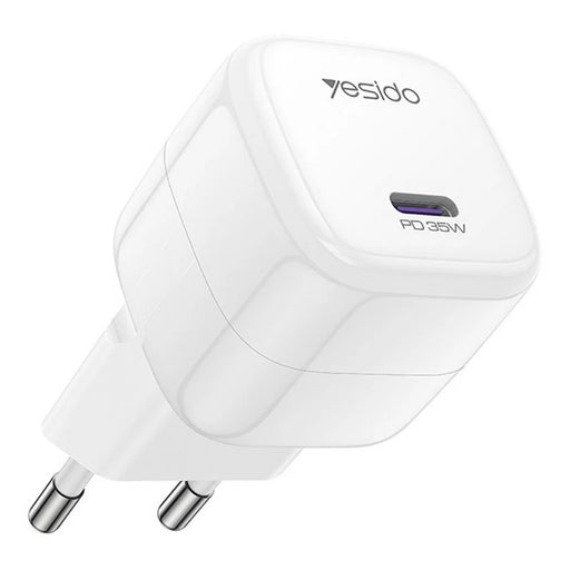 YESIDO YC103 PD 35W GaN Wall Charger USB-C Fast Charging Power Adapter Compact Travel Phone Charger, EU Plug - White - 1