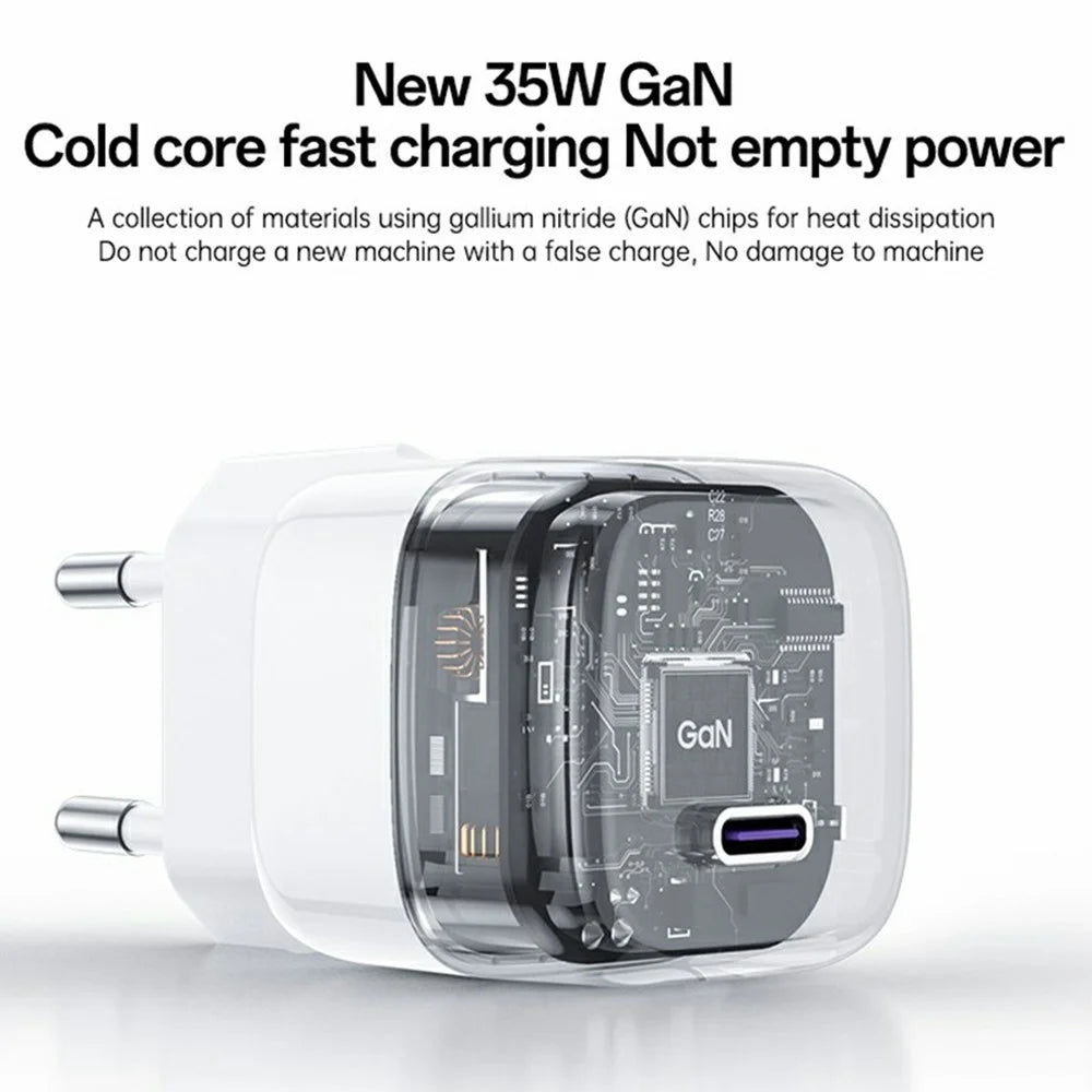 YESIDO YC103 PD 35W GaN Wall Charger USB-C Fast Charging Power Adapter Compact Travel Phone Charger, EU Plug - White - 2