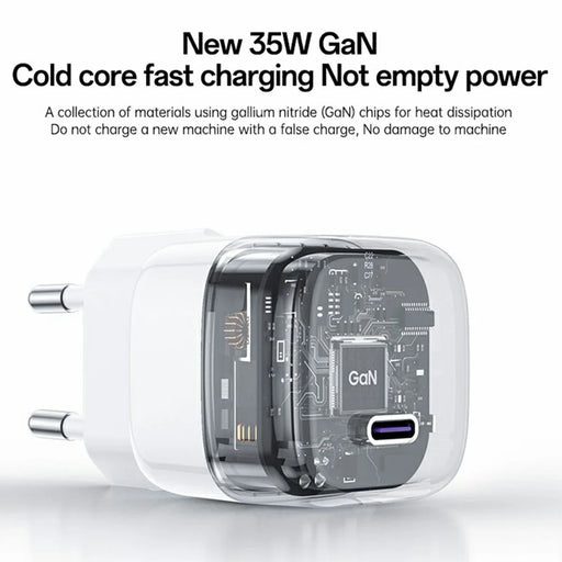 YESIDO YC103 PD 35W GaN Wall Charger USB-C Fast Charging Power Adapter Compact Travel Phone Charger, EU Plug - White - 2