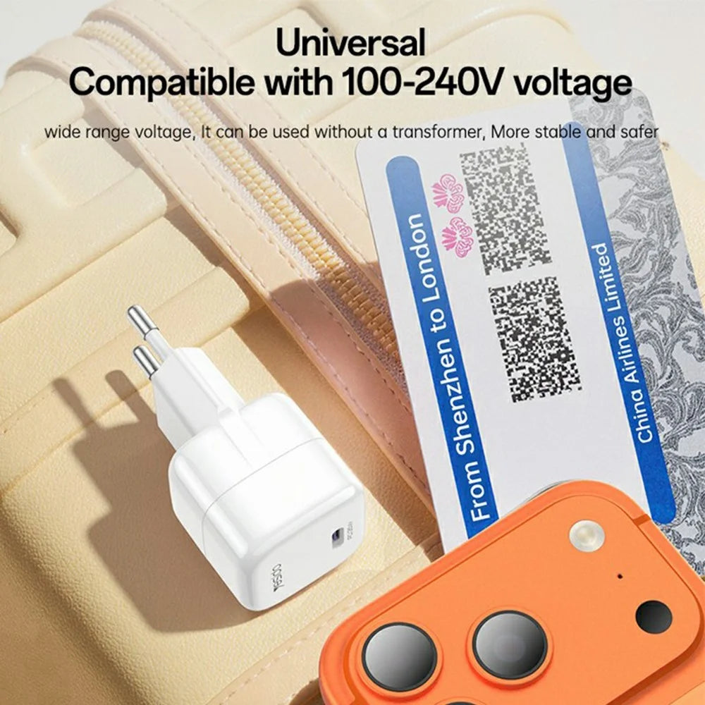 YESIDO YC103 PD 35W GaN Wall Charger USB-C Fast Charging Power Adapter Compact Travel Phone Charger, EU Plug - White - 5