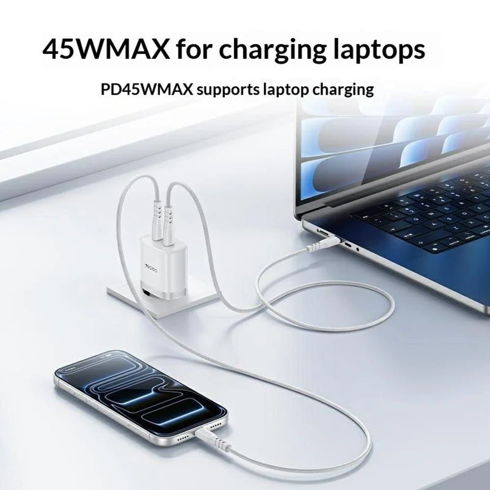 YESIDO YC109 PD 45W Dual USB-C Charger Set with USB-C Cable Fast Charging Power Adapter, EU Plug - White - 3