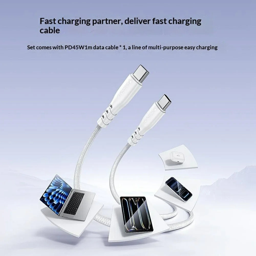 YESIDO YC109 PD 45W Dual USB-C Charger Set with USB-C Cable Fast Charging Power Adapter, EU Plug - White - 5