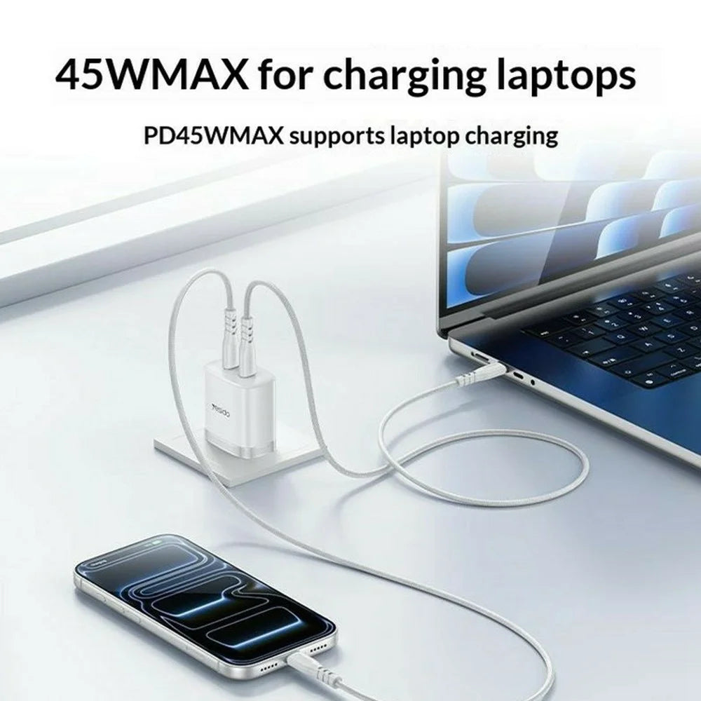 YESIDO YC22U PD 45W Dual USB-C Fast Charger Portable Wall Charger Adapter with USB-C to USB-C Cable - US Plug - 2