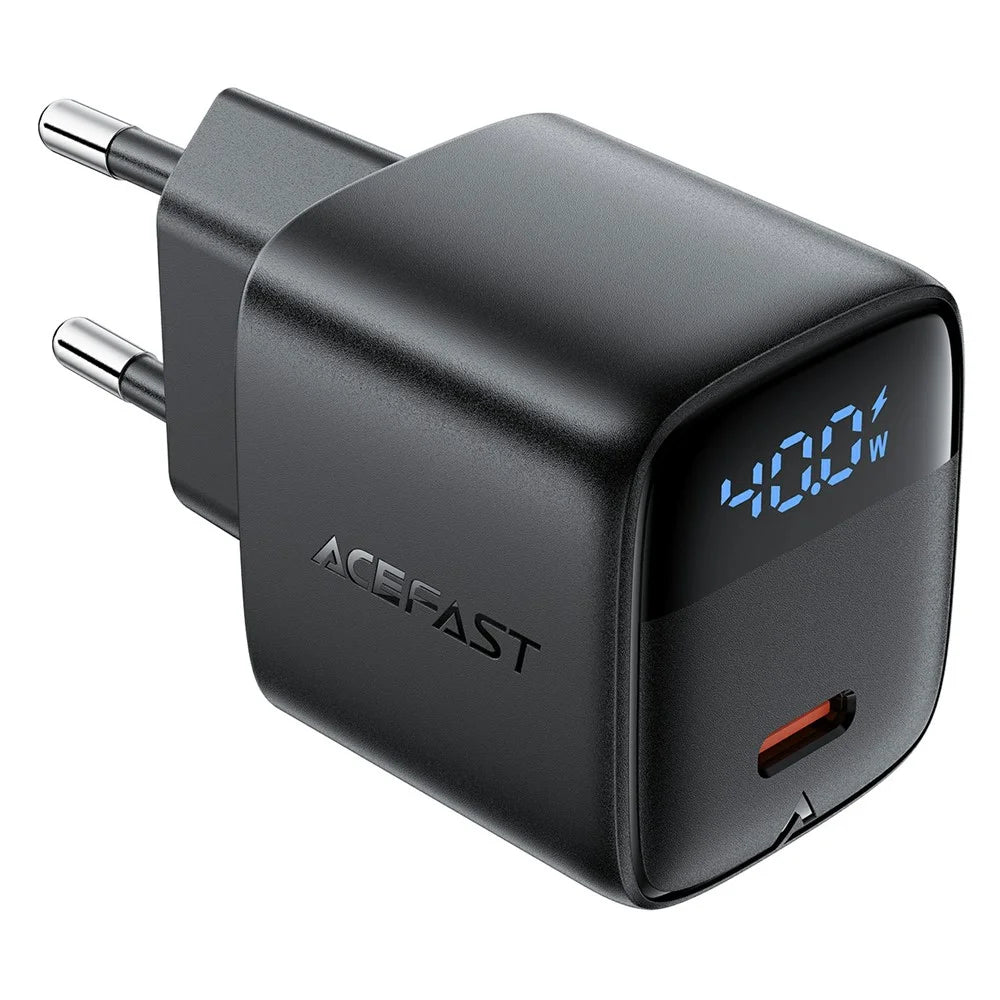 ACEFAST A135 PD 40W GaN Charger USB-C Fast Charging Power Adapter with Digital Display for Phones / Tablets, EU Plug - Black - 2