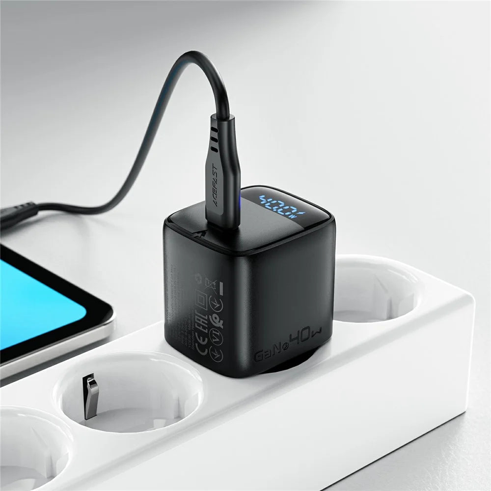 ACEFAST A135 PD 40W GaN Charger USB-C Fast Charging Power Adapter with Digital Display for Phones / Tablets, EU Plug - Black - 6