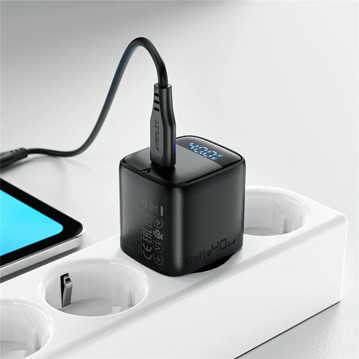 ACEFAST A135 PD 40W GaN Charger USB-C Fast Charging Power Adapter with Digital Display for Phones / Tablets, EU Plug - Black - 6