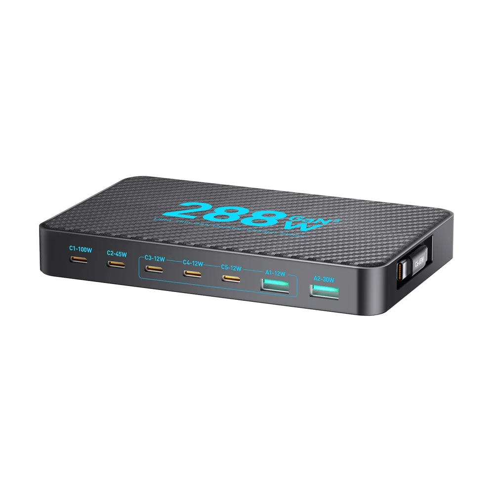 WLX-60A 8 in 1 Multi-Port Desktop Charging Station with Retractable USB-C Cable 100W GaN Fast Charger for Phones/Laptops - US Plug - 1