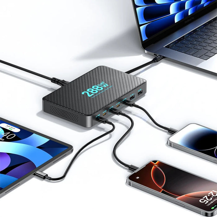 WLX-60A 8 in 1 Multi-Port Desktop Charging Station with Retractable USB-C Cable 100W GaN Fast Charger for Phones/Laptops - US Plug - 5
