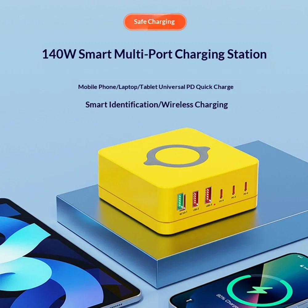 WLX-963L Multi-Port Charging Station PD 65W Fast Charger for Laptop/Tablet/Phone Wireless Charging Dock - US Plug - 2
