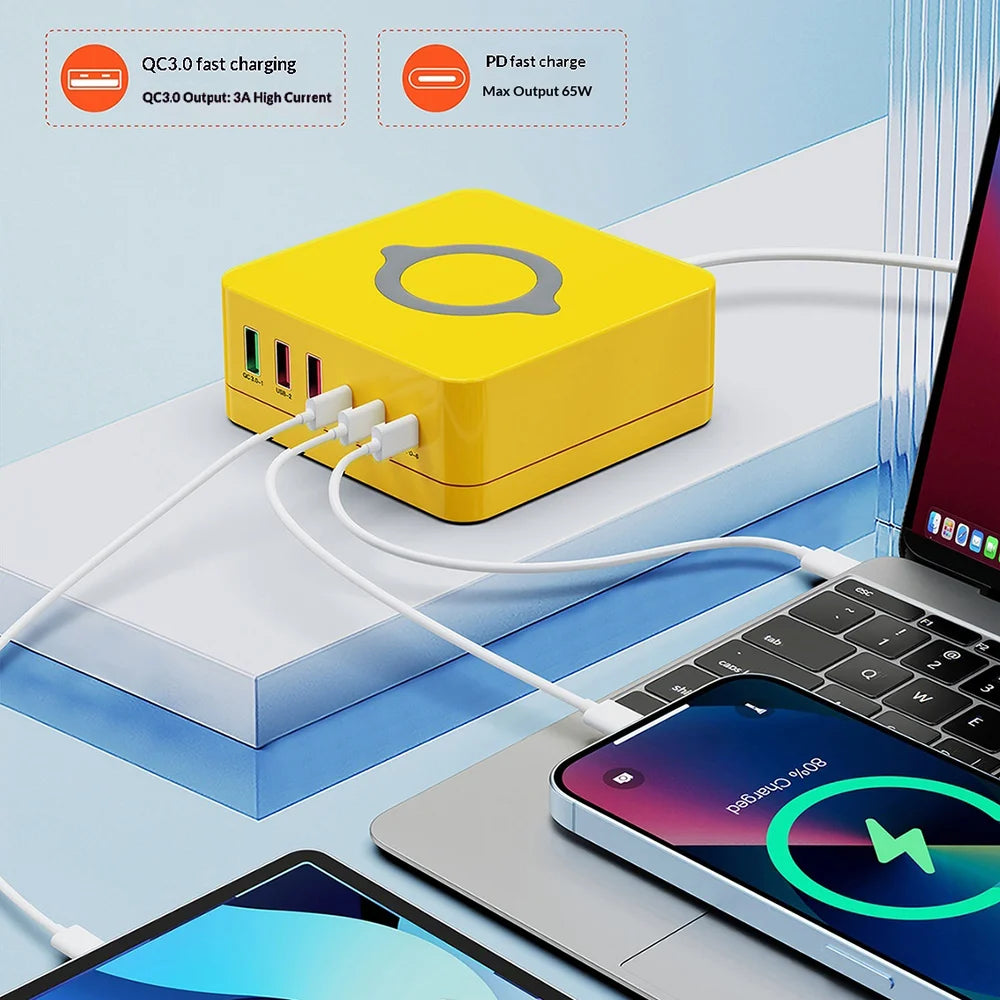 WLX-963L Multi-Port Charging Station PD 65W Fast Charger for Laptop/Tablet/Phone Wireless Charging Dock - US Plug - 4
