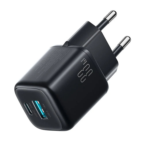 JOYROOM JR-TG7 PD QC3.0 30W Fast Charger USB-C + USB-A Dual Port Power Adapter for Phone Tablet - EU Plug / Black - 1