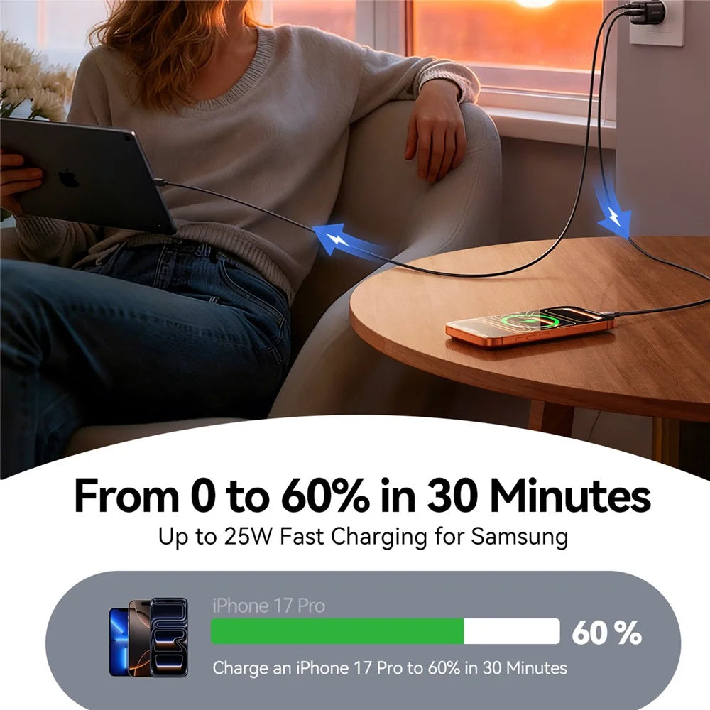 JOYROOM JR-TG7 PD QC3.0 30W Fast Charger USB-C + USB-A Dual Port Power Adapter for Phone Tablet - EU Plug / Black - 3