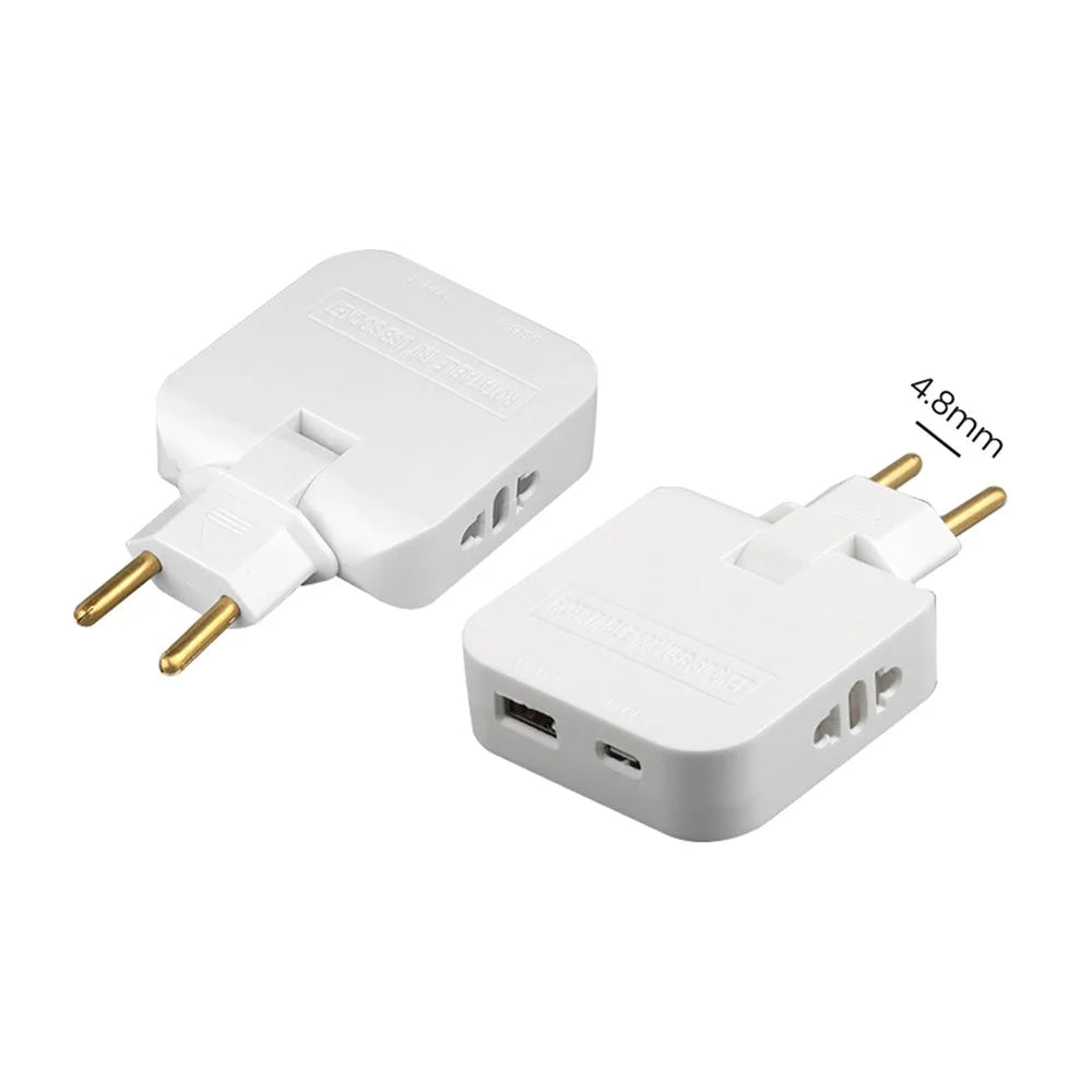 4 in 1 Power Adapter with USB-A + USB-C + 2 AC Outlets 180 Degree Rotatable EU Plug 2500W Travel Converter - White - 2