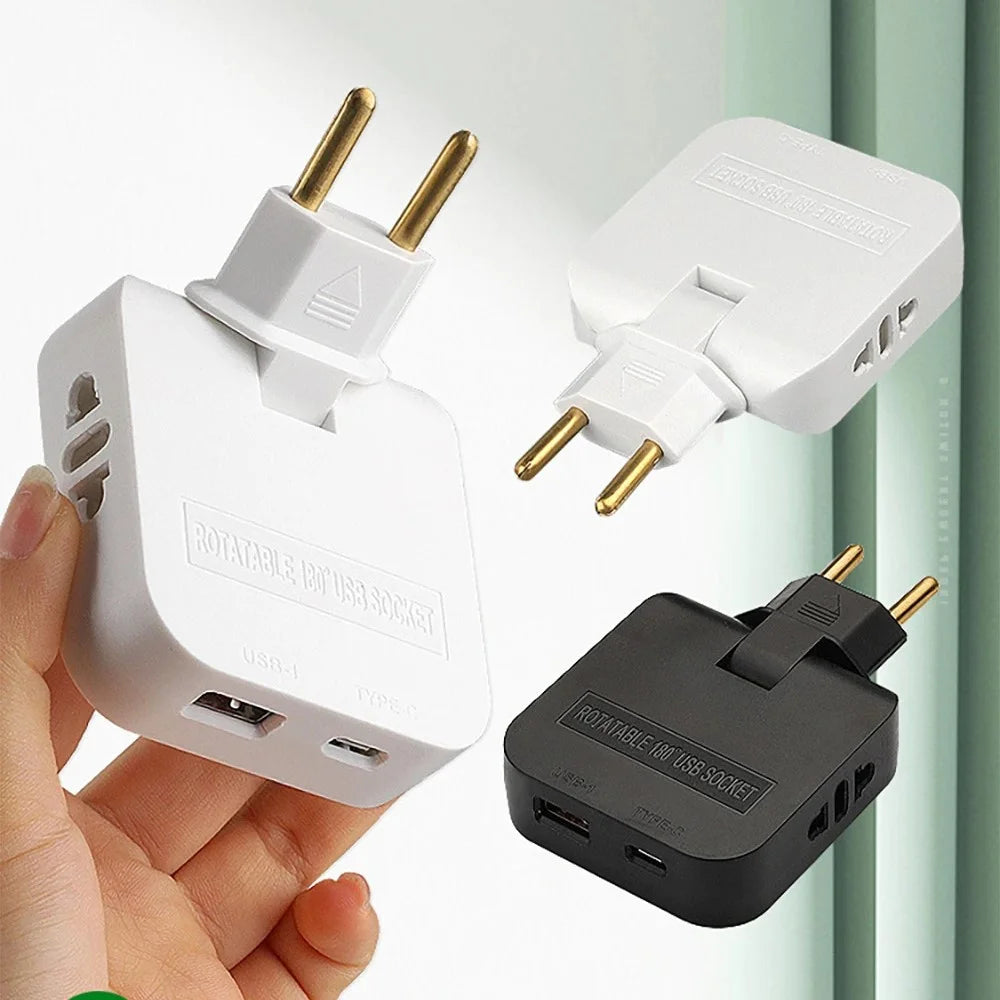 4 in 1 Power Adapter with USB-A + USB-C + 2 AC Outlets 180 Degree Rotatable EU Plug 2500W Travel Converter - White - 3