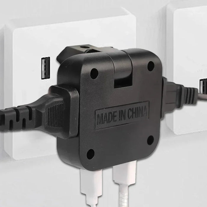 4 in 1 Power Adapter with 2 USB-A + 2 AC Outlets 180 Degree Rotatable EU Plug 2500W Travel Converter - Black - 3