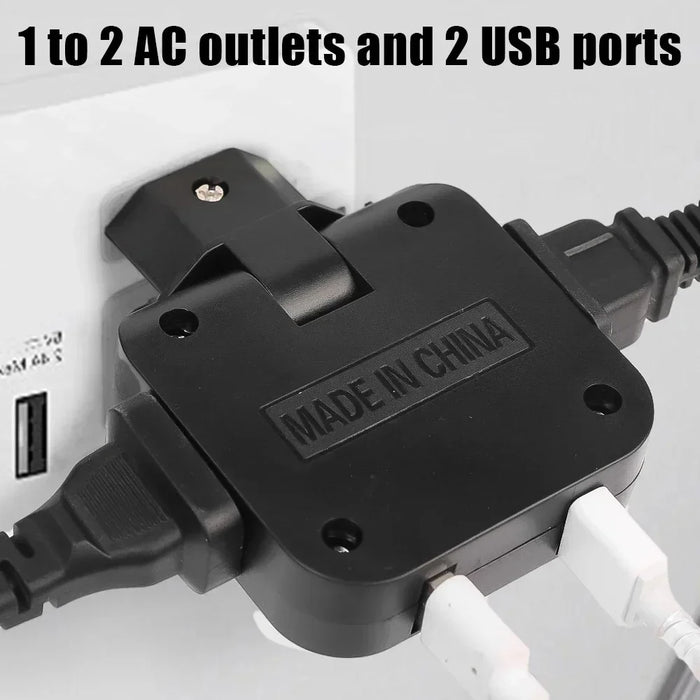 4 in 1 Power Adapter with 2 USB-A + 2 AC Outlets 180 Degree Rotatable EU Plug 2500W Travel Converter - Black - 5