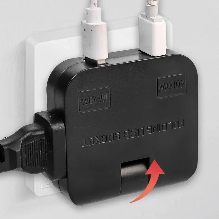 4 in 1 Power Adapter with 2 USB-A + 2 AC Outlets 180 Degree Rotatable EU Plug 2500W Travel Converter - Black - 6