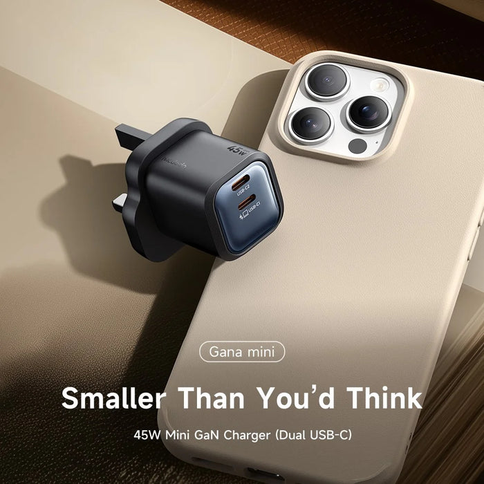 MCDODO CH-0992 UK Plug 45W Fast Charging Adapter Dual USB-C GaN Charger for iPhone iPad MacBook Samsung - Black - 3