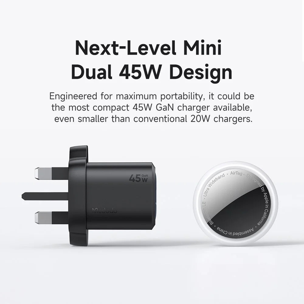 MCDODO CH-0992 UK Plug 45W Fast Charging Adapter Dual USB-C GaN Charger for iPhone iPad MacBook Samsung - Black - 4