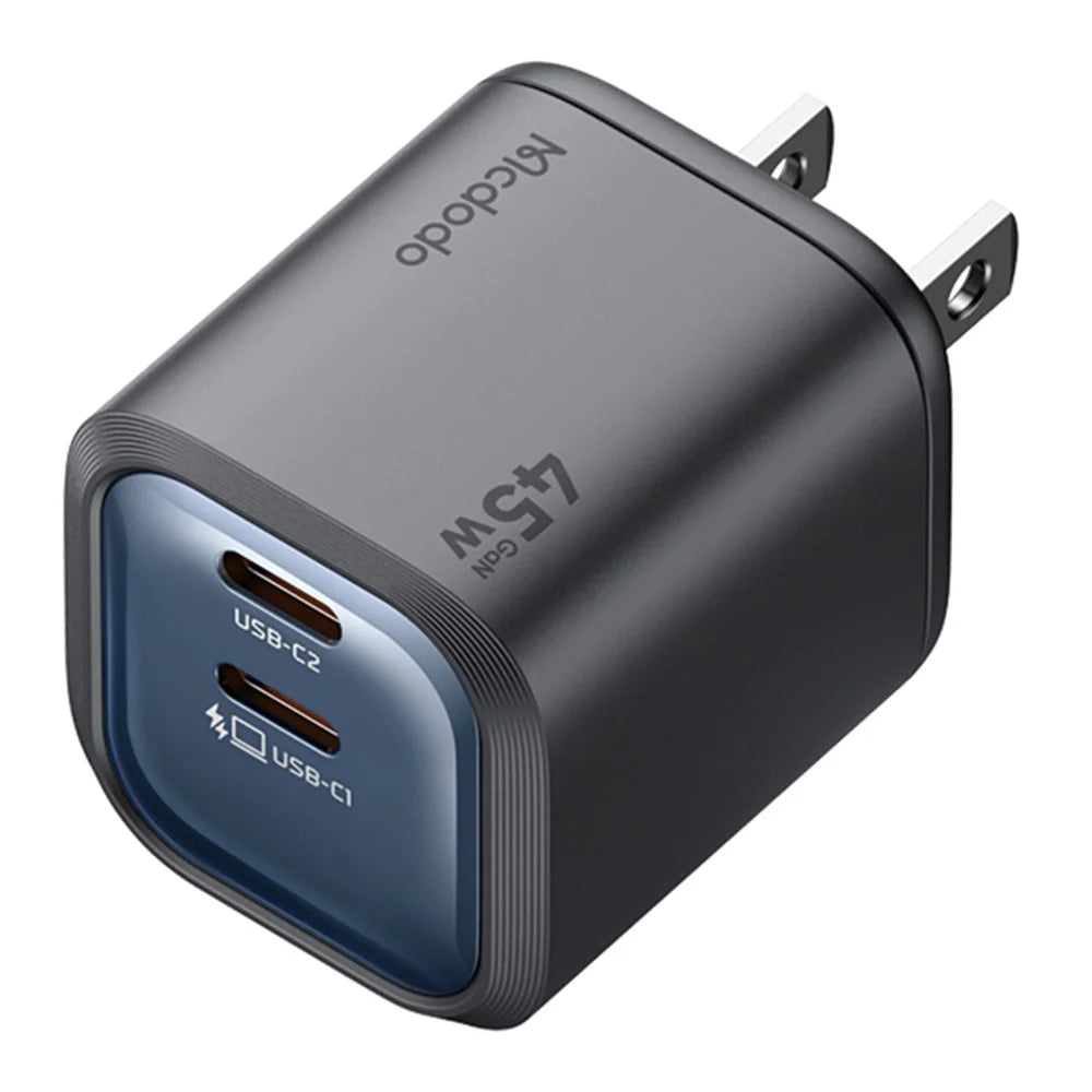 MCDODO CH-1022 US Plug 45W Fast Charging Adapter Dual USB-C GaN Charger for iPhone iPad MacBook Samsung - Black - 2