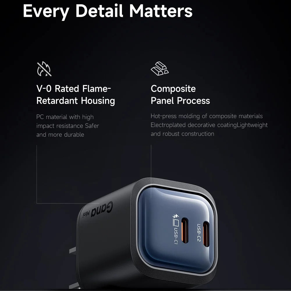 MCDODO CH-1022 US Plug 45W Fast Charging Adapter Dual USB-C GaN Charger for iPhone iPad MacBook Samsung - Black - 7