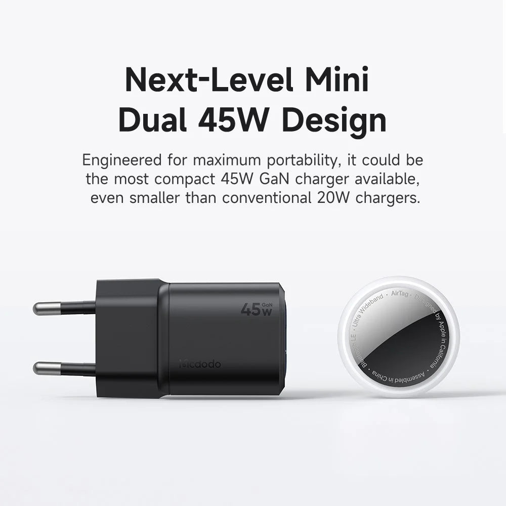 MCDODO CH-1002 EU Plug 45W Fast Charging Adapter Dual USB-C GaN Charger for iPhone iPad MacBook Samsung - Black - 4