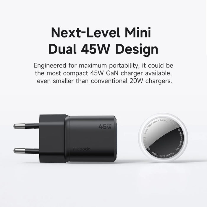 MCDODO CH-1002 EU Plug 45W Fast Charging Adapter Dual USB-C GaN Charger for iPhone iPad MacBook Samsung - Black - 4