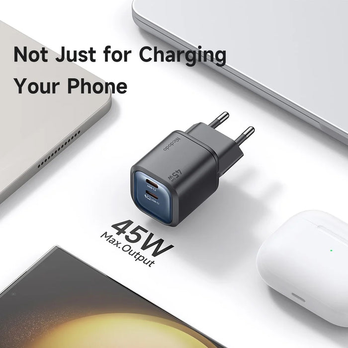 MCDODO CH-1002 EU Plug 45W Fast Charging Adapter Dual USB-C GaN Charger for iPhone iPad MacBook Samsung - Black - 5