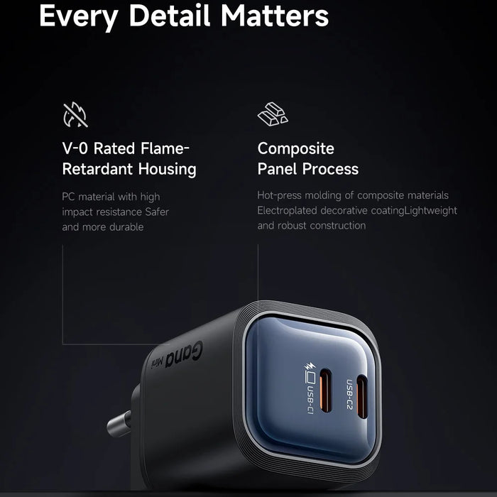MCDODO CH-1002 EU Plug 45W Fast Charging Adapter Dual USB-C GaN Charger for iPhone iPad MacBook Samsung - Black - 7