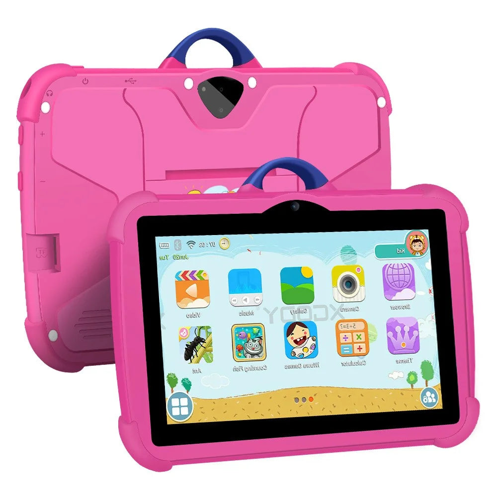 C8 Q88 Series 1+16GB 7 Inch HD Screen Android Kids Learning Tablet PC Dual Camera Educational Tablet with Stand Case, WiFi Version  /  EU Plug - Pink - 1