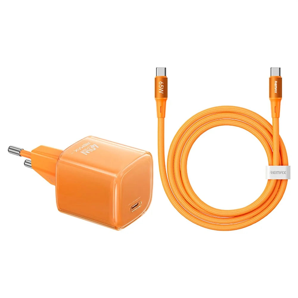 REMAX CA-26(C60W) EU Plug  GaN Fast Charger Set with USB-C to C Cable Type-C PD Quick Charging Adapter Kit - Orange - 1