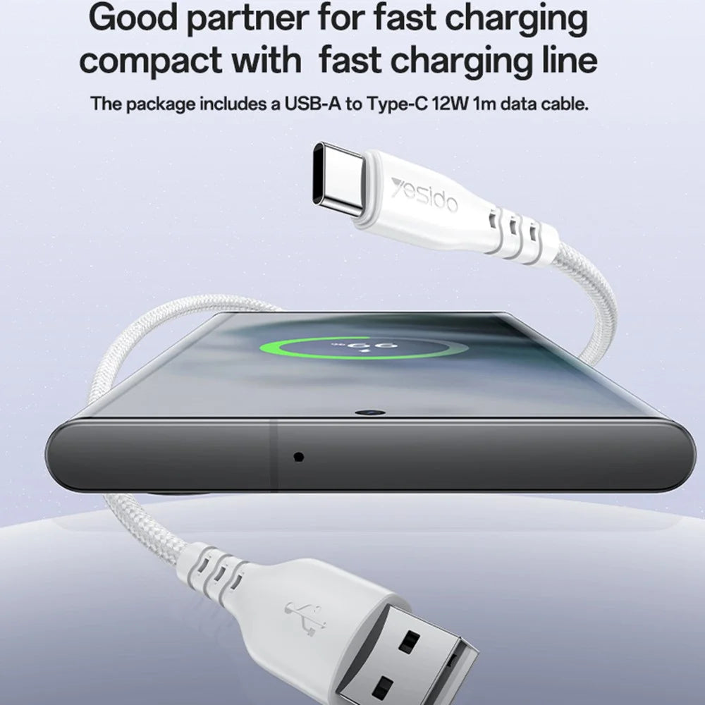 YESIDO YC17U US Plug Dual USB Wall Charger 2.4A 12W Fast Charging Adapter with USB-A to USB-C Cable - White - 7