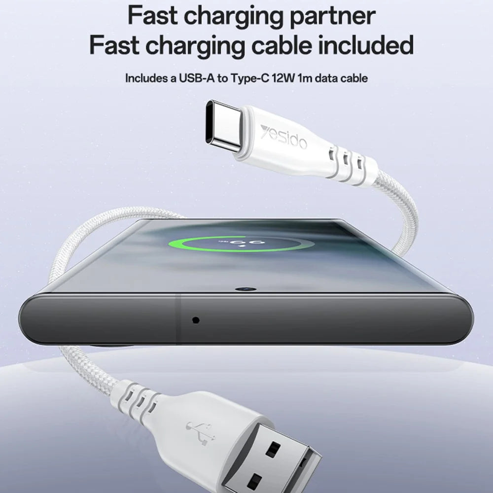YESIDO YC150 UK Plug Dual USB Wall Charger 2.4A 12W Fast Charging Adapter with USB-A to USB-C Cable - White - 5