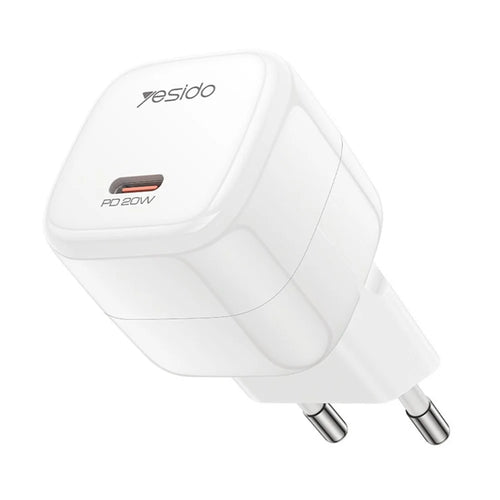 YESIDO YC102 PD 20W USB-C GaN Fast Charging Block Portable Single Port Wall Charger for iPhone / Samsung / Google, EU Plug - White - 1
