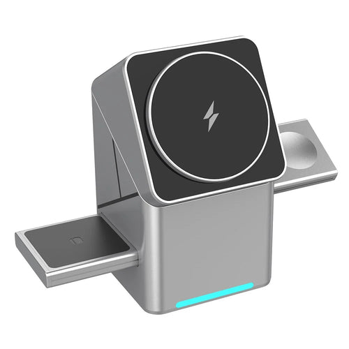 W10 3 in 1 Magnetic Wireless Charger 15W Fast Charging Stand for iPhone Samsung Phone Watch Earbuds - Grey - 1