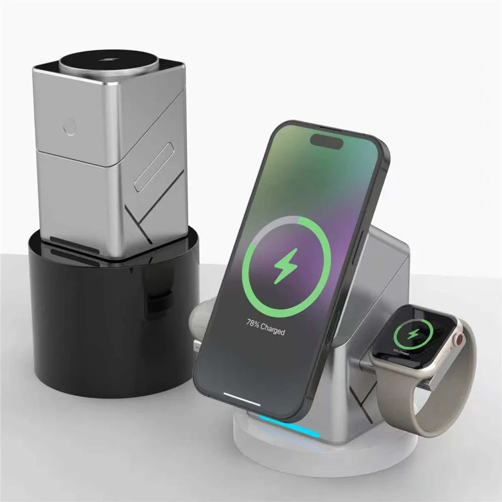 W10 3 in 1 Magnetic Wireless Charger 15W Fast Charging Stand for iPhone Samsung Phone Watch Earbuds - Grey - 3