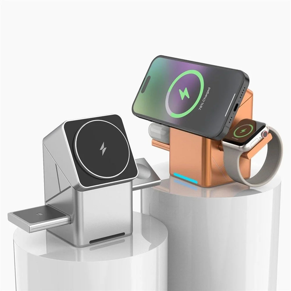 W10 3 in 1 Magnetic Wireless Charger 15W Fast Charging Stand for iPhone Samsung Phone Watch Earbuds - Grey - 7
